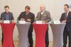 Foto: Johannes Wahlmüller, Global 2000,  Josef Muchitsch, Gewerkschaft Bau-Holz, Hans-Werner Frömmel, Bundesinnung Bau, und Robert Schmid, Fachverband Steine-Keramik, bei der Präsentation der Forderung der Nachhaltigkeitsinitiative Umwelt+Bauen zur Erhöhung der Sanierungsquote.