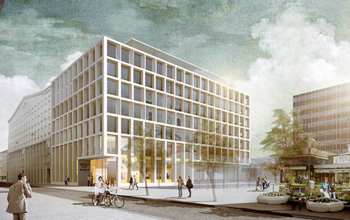 Planerwettbewerb für neues Büro- und Geschäftsgebäude der Post AG in der Rasumovskygasse in wien. Foto: Schenker Salvi Weber Architekten.
