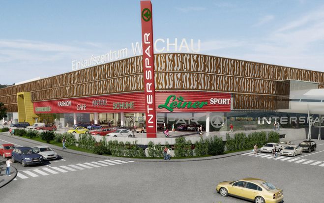 Krems: Der seit über 30 Jahren bewährte Traditionsstandort von INTERSPAR und LEINER an der Wiener Straße in Krems wird bei laufendem Betrieb zu einem modernen Einkaufszenturm ausgebaut. 