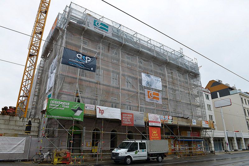 Bei der Sanierung in der Mariahilferstraße 182 kommt erstmals ein Aerogel-Hochleistungdämmputz zum Einsatz.