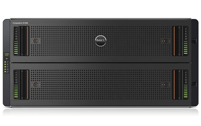 Das Dell-Compellent-SC280-Gehäuse bietet die höchste Rackdichte bei Speicherlösungen und kann bis zu 336 TB in einem 5U-Enclosure speichern.