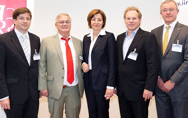 Moderator Martin Szelgrad,  Report Verlag, Hans Kronberger, Bundesverband Photovoltaic Austria, Susanna Zapreva, Wien Energie, Harald Schäffler, schäffler consult, Peter Traupmann, Österreichische Energieagentur.