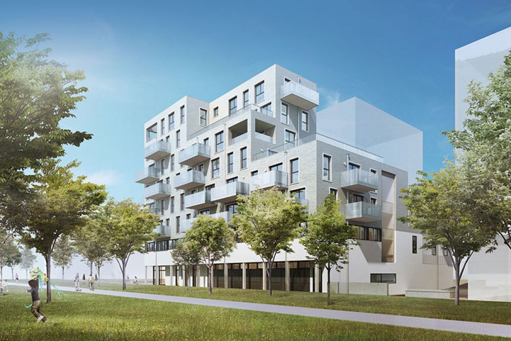 Neben dem Projekt „Home 21“ in Floridsdorf und dem „Quartier 11“ in Simmering wurde das „Haus am Park“ im Wiener Sonnwendviertel mit dem klimaaktiv Gold Standard ausgezeichnet.  (Copyright: SchreinerKastler)
