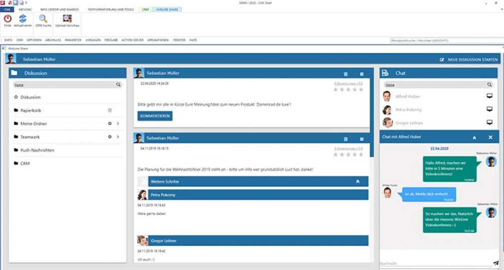 Foto:  WinLine SHARE, die integrierte Kommunikations- und Diskussionsplattform der mesonic WinLine