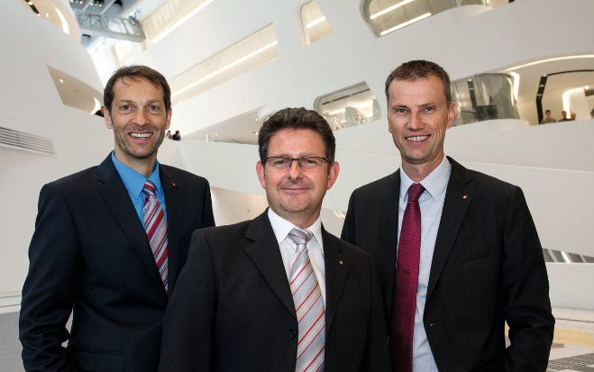 Wolfgang Kradischnig, Arnold Koller und Ingo Huber (v.l.) von Delta zeichneten gemeinsam mit Drees &amp; Sommer für die Projektsteuerung des 492-Millionen-Euro-Projektes WU Wien verantwortlich.