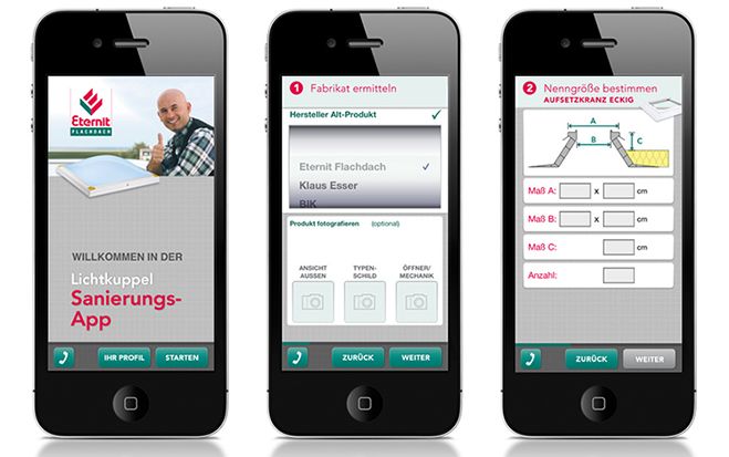 Die App bietet Hilfe bei der Sanierung von Lichtkuppeln und unterstützt Anwender, passendee Dach-Elemente zu finden.