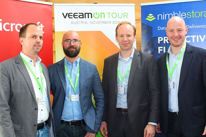 Thomas Blaschka (Microsoft Österreich), Markus Kunstmann (Cisco Systems), Mario Zimmermann (Veeam Software), Michael Dohm (Nimble Storage)