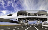 Die Passagiere betreten ihre Reisegondel über eine örtliche Sky-Station. Der SkyPod befördert sie durch die Stadt zum vollständig autonomen SkyShip. Das Skyship schwebt nach unten und nimmt Gondeln und Kraftstoff für das Luftschiff auf, ohne landen zu müssen.