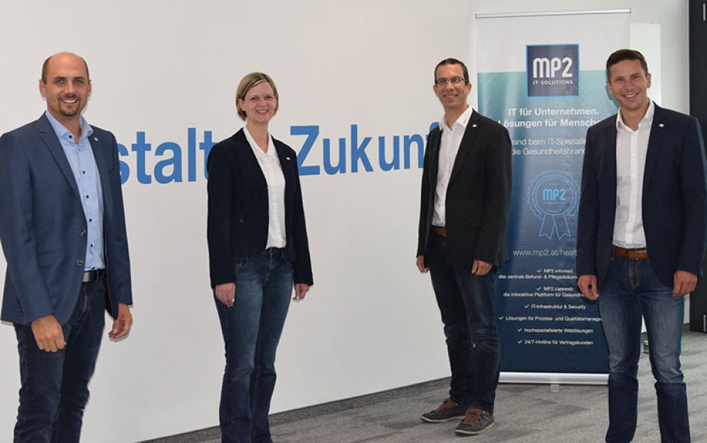 Christoph Kitzler, Geschäftsführer &amp; technischer Leiter, Verena Parzer, Head of Product Development MP2.infomed, Markus Bauer, Chief Architect MP2.infomed, Dominik Burger, Head of Consulting &amp; Services.