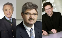 Josef Mayer, Geschäftsführer S. Spitz, Hermann Lindner, Geschäftsführer Lindner Traktoren und Josef Gasser, Geschäftsführer Lieb Bau Weiz beantworten Fragen zur Konjunkturflaute in Österreich.
