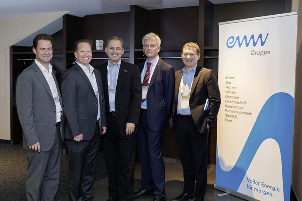 Foto: Florian Niedersüß und Wolfang Nöstlinger (eww ag), Friedrich Pöttinger (Wels Strom GmbH), Bernhard Peham (eww ITandTEL)  und Franz Gruber (Wels Strom GmbH).