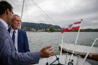 Bundespräsident Alexander Van der Bellen, Foto: Schifffahrt mit dem Raddampfer Hohentwiel auf dem Bodensee, Juli 2017