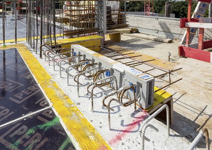 Foto: Beim »RONDO« im Viertel Zwei kommen 2.500 Stück Isokorb von Schöck für die wärmebrückenarme, konstruktiv einfache und statisch wirtschaftliche Befestigung zum Einsatz.