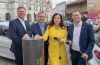 Foto: Eröffnung der E-Tankstelle Am Spitz. V.l.n.r.: Michael Strebl, Vorsitzender Geschäftsführer Wien Energie, Peter Weinelt, Generaldirektor-Stv. Wiener Stadtwerke, Ulli Sima, Stadträtin für Umwelt und Wiener Stadtwerke und Georg Papai, Bezirksvorsteher Floridsdorf.
