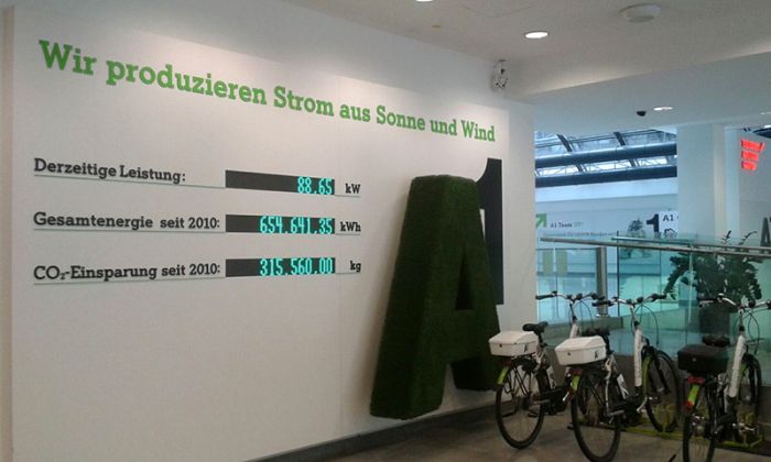 A1 setzt auf Energieeffizienz und die Nutzung und Eigenproduktion von erneuerbaren Energiequellen.