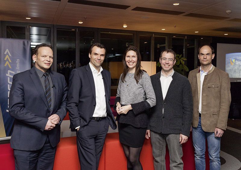 Foto: Günter Grabher, Jochen Borenich, Petra Hauser, Markus Heingärtner und Marcus Kottinger bei Kapsch in Wien.