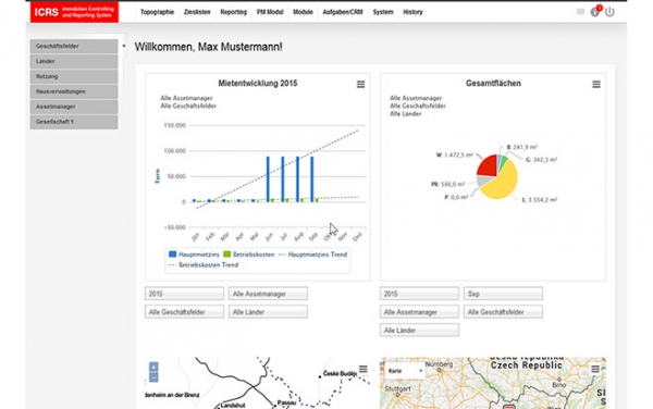 Dashboard mit unterschiedlichen, auswählbaren Dashlets bei ICRS.