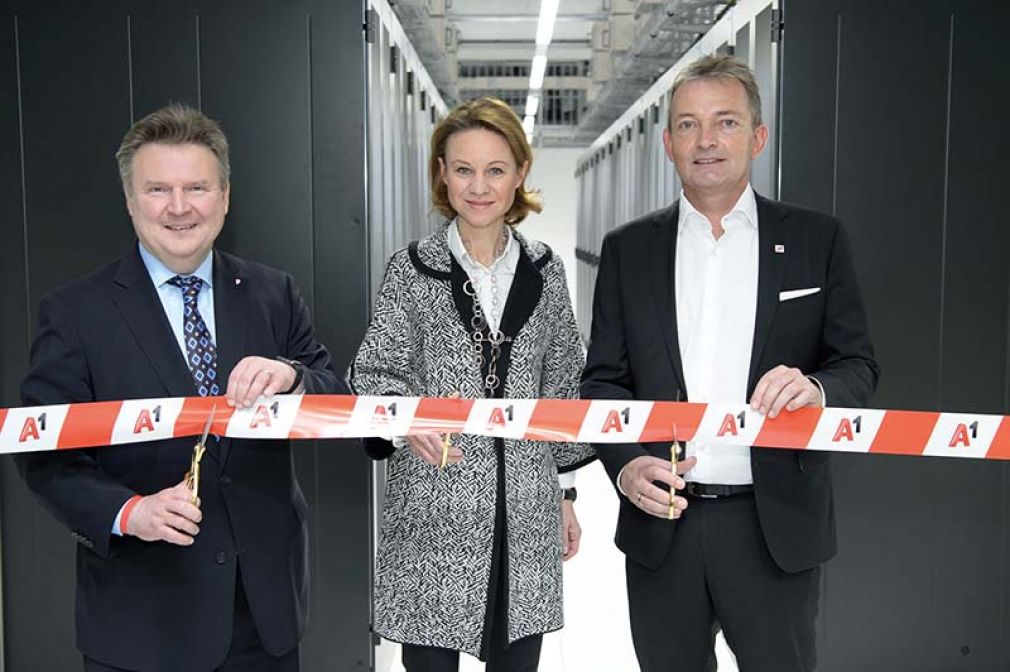 Foto: Bürgermeister Michael Ludwig, IBM- Generaldirektorin Patricia Neumann und A1 CEO Marcus Grausam eröffnen das neue Rechenzentrum von A1.