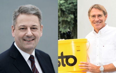 Walter Wiedenbauer, Geschäftsführer Sto fragt Umweltminister Andrä Rupprechter nach Maßnahmen, um den CO2 - Ausstoß zu reduzieren.