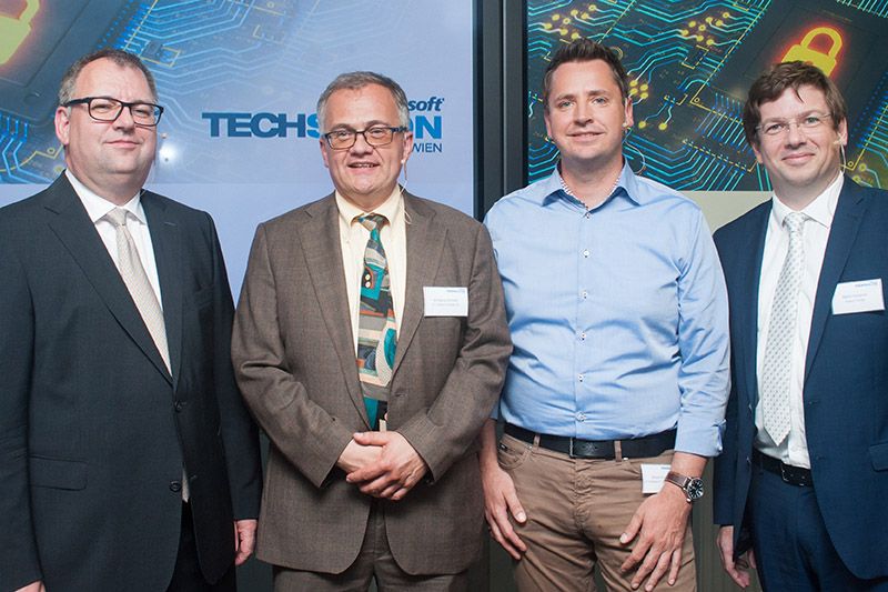 Diskutierten Angriffsvektoren und Abwehrstrategien in Sachen Cybersicherheit: Gastgeber Helmut Fallmann, Fabasoft; Wolfgang Schwabl, A1; Roland Supper, sIT Solutions AT Spardat, und Martin Szelgrad, Report.