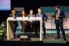 Foto: Moderator Karim Taga, Arthur D. Little (re.), diskutierte am »CxO Panel« mit Jan Trionow, Hutchison; Ingrid Wistrand, Tele2 IoT; Werner Kraus, T-Mobile, und Mladen Pejkovic, Atlantic Grupa.