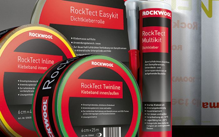 Das neue »RockTect«-Luftdichtsystem von Rockwool bündelt die wichtigsten Spezialprodukte zur Erstellung einer luftdichten Gebäudehülle für den Dachgeschoß- und Innenausbau.