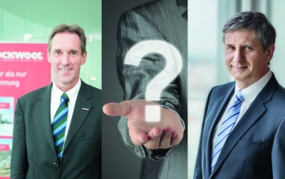 Franz Böhs, Geschäftsführer von Rockwool Österreich fragt Vizekanzler und Finanzminister Michael Spindelegger nach dem versprochenen Konjunkturpaket zum "Leistbaren Wohnen".