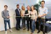 Im Bild: Yannick Pollek, Lehrling TELE Haase; Stefan Ehrlich-Adám, Wirtschaftskammer Wien; Eva Stöger, TELE Office; Gerald Bischof, Bezirksvorsteher Wien Liesing; Brigitte Bednar, FFG, und Adrian Kirchner, Lehrling TELE.