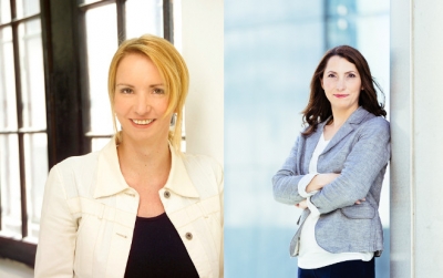 Martina Grom (links, copyright: Susanne Spiel) und Meral Akin-Hecke (rechts, copyright: Tony Gigov) sprechen über Karrierepfade in der Technik für Frauen.