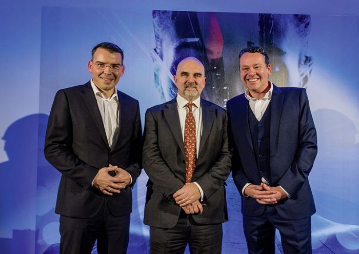 Foto: Die beiden RadarServices- Geschäftsführer Harald Reisinger und Thomas Hoffmann mit Luigi Rebuffi, Generalsekretär European Cyber Security Organisation (ECSO).