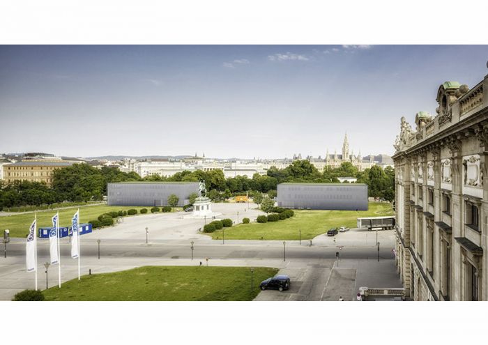 Entwurf temporäre Pavillons Heldenplatz  (Design Fassadennetze in Ausarbeitung).