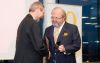 Copyright: annarauchenberger.com. Foto: 10 Jahre BAUfair - Festveranstaltung in der WKOe Skylounge. FOTO: BIM Froemmel, Bundesinnung Bau (rechts) uebergibt einen Ehrenring an Dr. Christoph Leitl, Praesident der WKO.