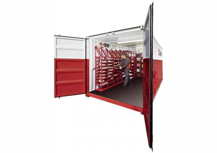 Foto: Bauloc Container. Stationäres Materiallager für die Baustelle. 