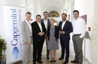 Foto: Capgemini Alumini Insights: Bernd Bugelnig (Capgemini), Europaabgeordneter Paul Rübig, Klaus Glatz (Andritz AG), Eva Werner (IMC Fachhochschule Krems), Michael Baumann (Amrop Jenewein) sowie Michael Danninger (Capgemini).